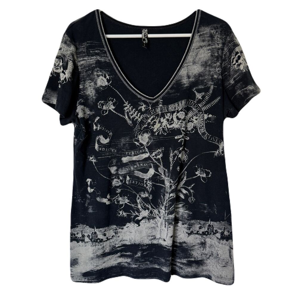 Vanilla Sugar "Rocker Vibe" V-Neck Top Silver Stud Accents - Size L